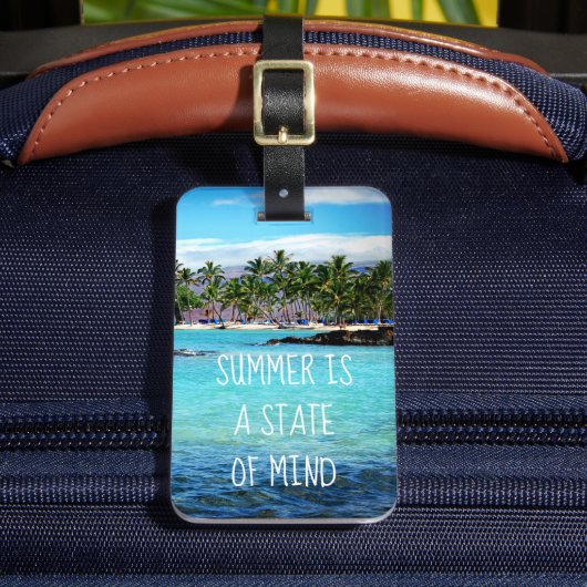 Étiquette À Bagage Océan bleu Hawaii et palmiers verts "l'été est" (Insitu Rectoal 2)