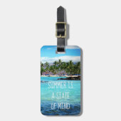 Étiquette À Bagage Océan bleu Hawaii et palmiers verts "l'été est" (Devant Vertical)
