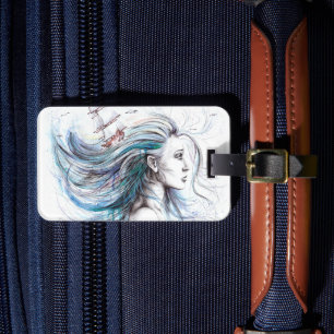 Étiquette À Bagage Océan fille Nautical Surreal peinture art