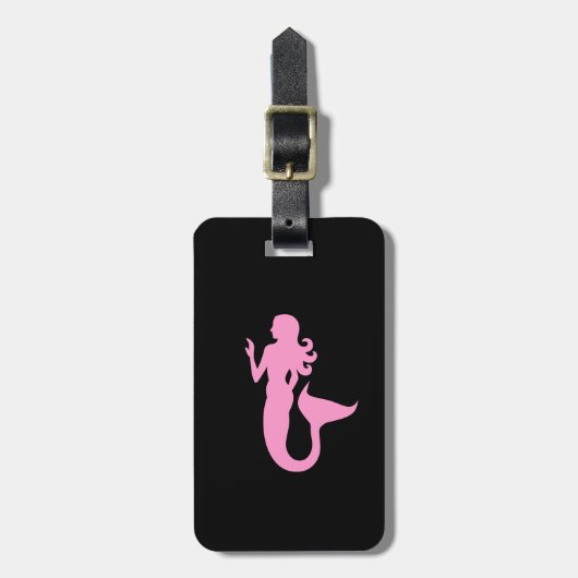 Étiquette À Bagage Océan Glow_Pink-on-Black Mermaid_personalized (Devant Vertical)