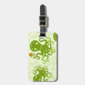 Étiquette À Bagage Octopes Vertes Avec Fleurs (Devant Vertical)