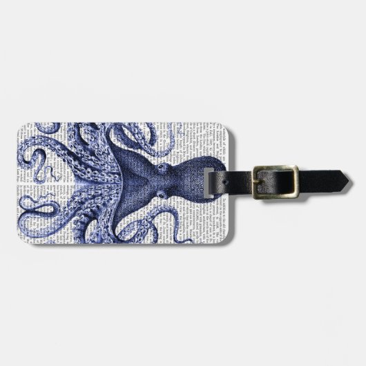 Étiquette À Bagage Octopus bleu (Devant horizontal)