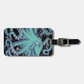 Étiquette À Bagage Octopus carte vintage Turquoise Encre (Devant horizontal)