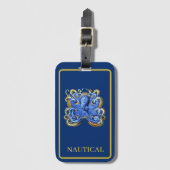 Étiquette À Bagage Octopus Elegant Blue Booking Personnel (Devant Vertical)