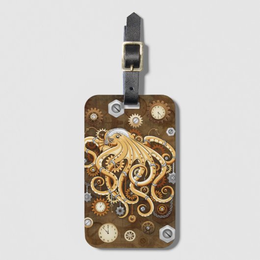 Étiquette À Bagage Octopus Steampunk Surreal Retro Style Machine Note (Devant Vertical)
