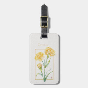 Étiquette À Bagage Œillet jaune aquarelle botanique nom personnalisé