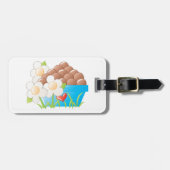 Étiquette À Bagage Oeufs en Bleu avec Fleurs et Coeur (Devant horizontal)