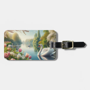 Étiquette À Bagage OEuvre d'art printanière du lac des cygnes floraux