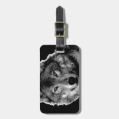 Étiquette À Bagage Oeuvre de Loup noir et blanc (Devant Vertical)