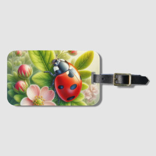 Étiquette À Bagage OEuvre florale/printanière de coccinelle