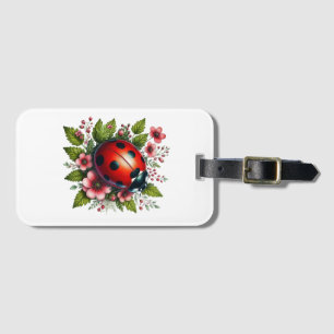 Étiquette À Bagage OEuvre florale/printanière de coccinelle