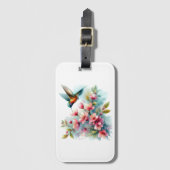 Étiquette À Bagage OEuvre florale/printanière de colibri (Devant Vertical)