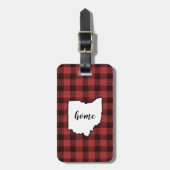 Étiquette À Bagage Ohio | Buffle rouge et noir Plaid Home State (Devant Vertical)