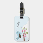 Étiquette À Bagage Oiseau bleu dans l'arbre de fleur (Devant Vertical)