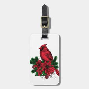 Étiquette À Bagage Oiseau cardinal, illustration de Noël