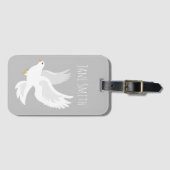 Étiquette À Bagage Oiseau de colombe blanche sur gris (Devant Horizontal)