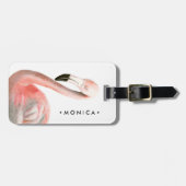 Étiquette À Bagage Oiseau de Flamant rose tropical (Devant horizontal)