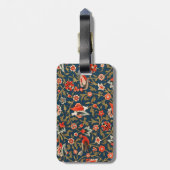 Étiquette À Bagage Oiseau et fleurs Perse Motif bleu rouge (Dos Vertical)