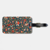 Étiquette À Bagage Oiseau et fleurs Perse Motif bleu rouge (Dos horizontal)