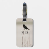 Étiquette À Bagage Oiseau-Noir à aile rouge monogramme en Branche (Dos Vertical)