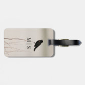 Étiquette À Bagage Oiseau-Noir à aile rouge monogramme en Branche (Dos horizontal)