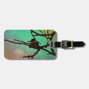 Étiquette À Bagage Oiseau Sur Une Branche -Aqua N Rose