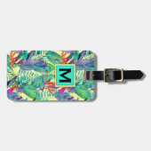 Étiquette À Bagage Oiseaux D'Aquarelle Dans La Jungle | Monogramme (Devant horizontal)