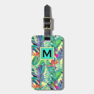 Étiquette À Bagage Oiseaux D'Aquarelle Dans La Jungle Monogramme