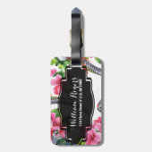 Étiquette À Bagage Oiseaux de faisan sauvage aquarelle fleurs roses (Dos Vertical)