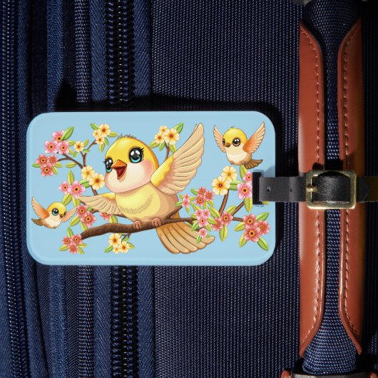Étiquette À Bagage Oiseaux mignons et heureux parmi les fleurs du pri (Insitu Rectoal 4)