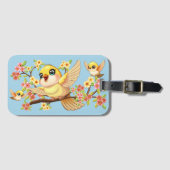 Étiquette À Bagage Oiseaux mignons et heureux parmi les fleurs du pri (Devant Horizontal)