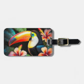 Étiquette À Bagage Oiseaux tropicaux du Toucan et fleurs d'Hibiscus (Devant horizontal)