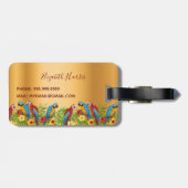 Étiquette À Bagage Oiseaux tropicaux perroquets or palme nom feuille (Dos horizontal)