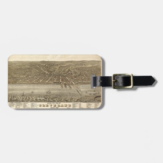 Étiquette À Bagage Oiseaux vue Carte de Cleveland Ohio (1877) (Devant horizontal)