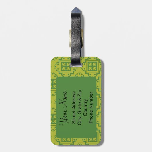 Étiquette À Bagage Olive Green Arabesque Marocain Motif graphique (Dos Vertical)
