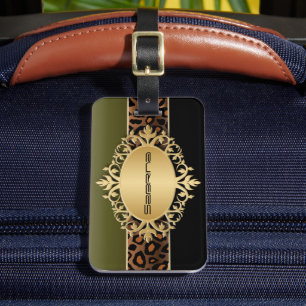 Étiquette À Bagage Olive Green, Black and Leopard Poster de animal