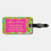 Étiquette À Bagage Olive Green Fuchsia rose moderne Paisson Monogramm (Dos horizontal)