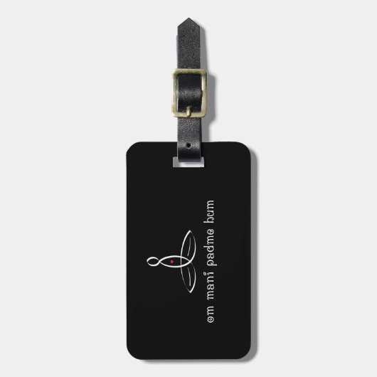 Étiquette À Bagage Om Mani Padme Hum - Blanc Style Fancy (Devant Vertical)