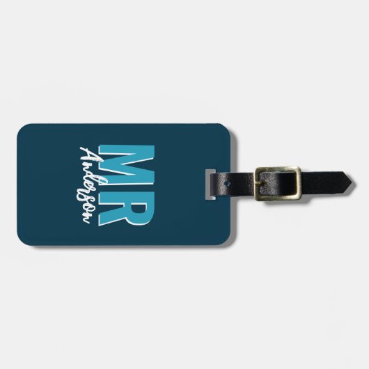 Étiquette À Bagage Ombre bleue personnalisée M. Mari (Devant horizontal)