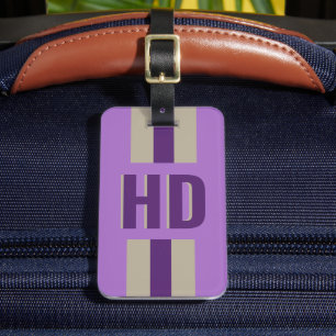 Étiquette À Bagage Ombre douce violette rayée monogramme rétro
