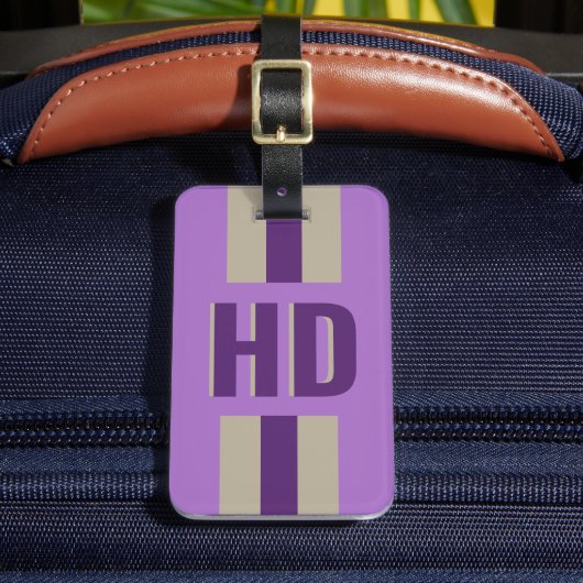 Étiquette À Bagage Ombre douce violette rayée monogramme rétro (Insitu Rectoal 2)