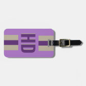 Étiquette À Bagage Ombre douce violette rayée monogramme rétro (Devant horizontal)