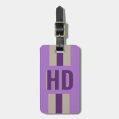 Étiquette À Bagage Ombre douce violette rayée monogramme rétro (Devant Vertical)