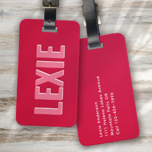 Étiquette À Bagage Ombre monographique rose rouge personnalisée