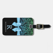 Étiquette À Bagage Ombre Parties scintillant Zebra Blue Bow Monogramm (Devant horizontal)