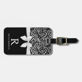Étiquette À Bagage Ombre Parties scintillant Zebra White Bow Monogram (Devant horizontal)