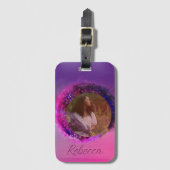 Étiquette À Bagage Ombre violet et forme circulaire rose (Devant Vertical)