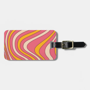 Étiquette À Bagage Ondes de style rétro rose et orange