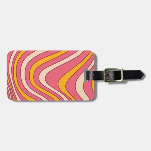 Étiquette À Bagage Ondes de style rétro rose et orange (Devant horizontal)