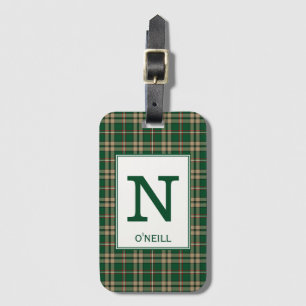 Étiquette À Bagage O'Neill Tartan Green et Tan Plaid Motif